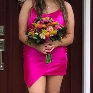 Hot Pink Satin Cocktail Dress